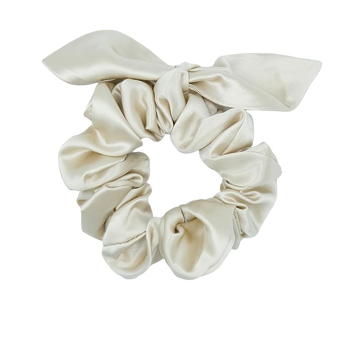 100% Mulberry Silk Scrunchies for Curly Hair, Thick Hair, and All Hair Types, 22 Momme 6A Grade, Girl Hair Ties, OEKO‑TEX Certified, Anti‑Frizz, Luxury Gift for Women, Cool Presents for Wife (Cream)