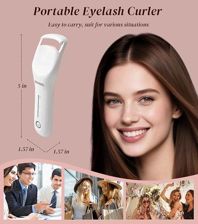 MZYMZYD Heated Eyelash Curler, Eyelash Curlers with 3 Temp Settings, 10S Quick Heat-Up, 24H Long-Lasting Natural Curl, Type-C Recharge, Mini Electric Eyelash Curler for Women - White