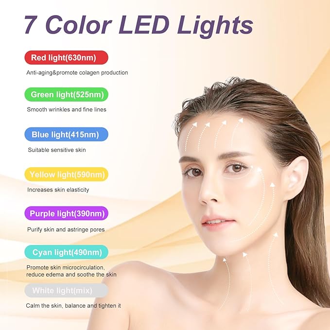 Face and Neck Massager,7 Color LED Facial Massager for Skin Care,Light Therapy for Face, Multifunctional Beauty Massager Tools
