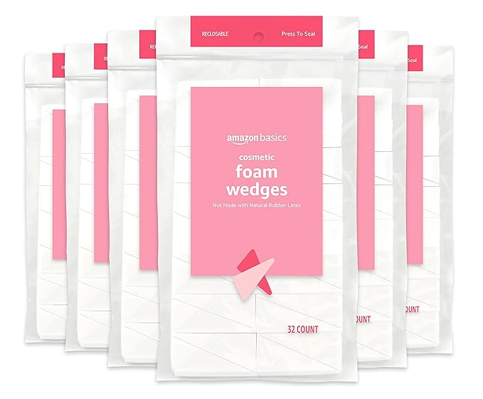 Amazon Basics Cosmetic Rectangular Foam Wedges, 192 Count (48 Packs of 32), White (Previously Solimo)