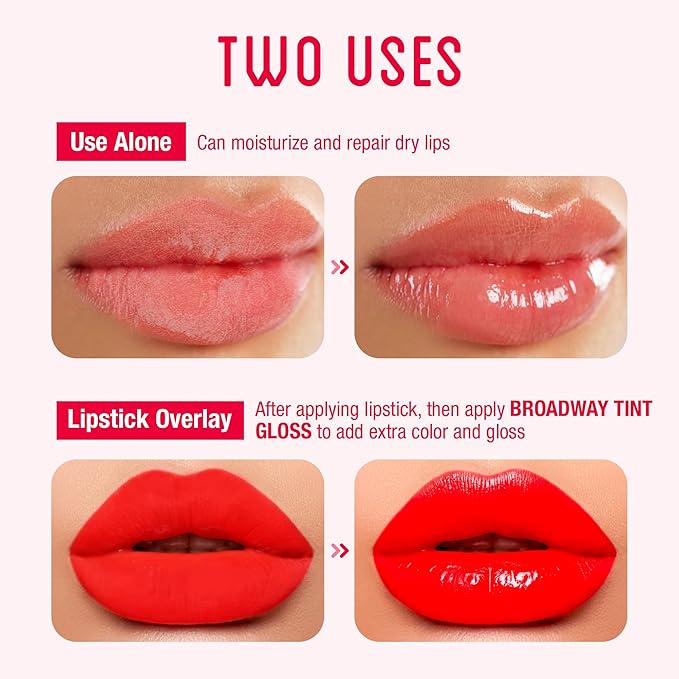 Ruby Kisses Broadway Vita-Lip Tinted Lip Gloss (6 Pack) Ultra-Hydrating, Nourishing, Soothing Formula with Vitamins, High-Shine Non-Sticky Lip Balm with Rosehip+Coconut Oil, Pink & Red Shades