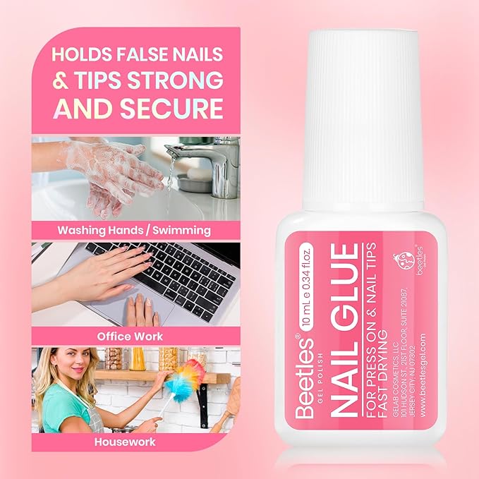 Beetles 10ML Super Strong Nail Glue for Press Ons, Nail Tips, Acrylic Nails No Uv Light Needed Nail Bond Brush in Nail Glue for Press On Nails Fake Nails Long Lasting for Beginners DIY Home