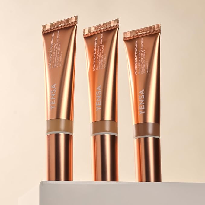 YENSA Skin on Skin BC Foundation Makeup - CC, BB Cream & Full Coverage Foundation-In-One - Buildable, Radiant Finish with SPF 40, Hyaluronic Acid, Peptides & 8 SuperBlacks - Fair Neutral (1 oz)