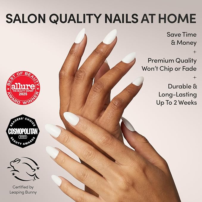 Glamnetic Press On Nails - Angel | Opaque White Short Almond Nails, Salon Quality | 12 Sizes - 24 Nail Kit