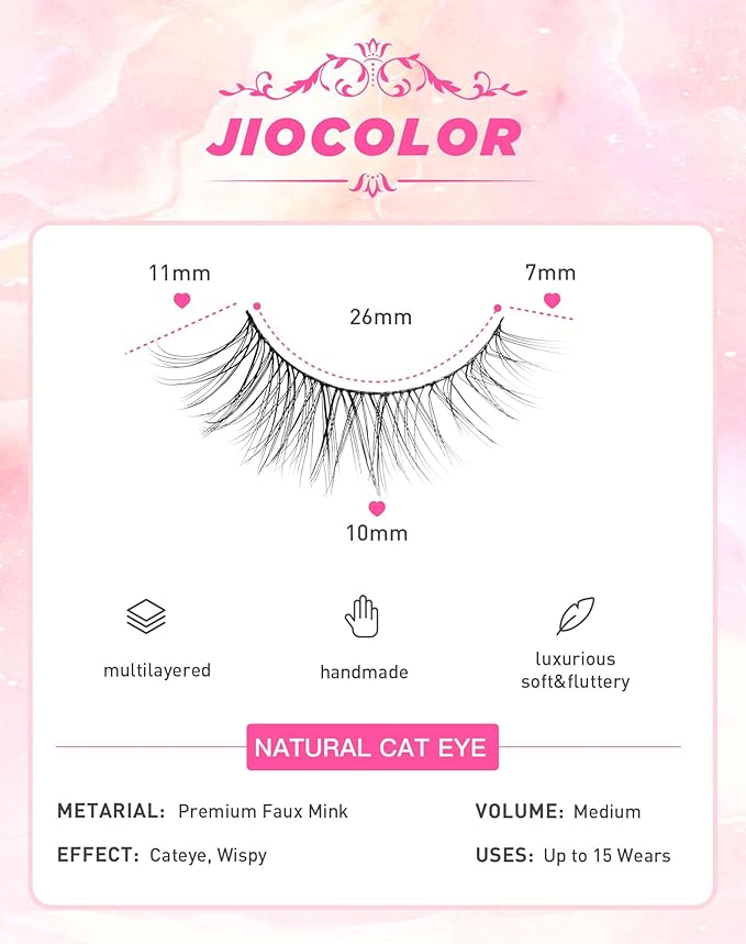 Wispy Lashes That Look Like Extensions Natural Cat Eye False Lashes Volume Reusable False Eyelashes Natural Look 11 mm 10 Pairs D8