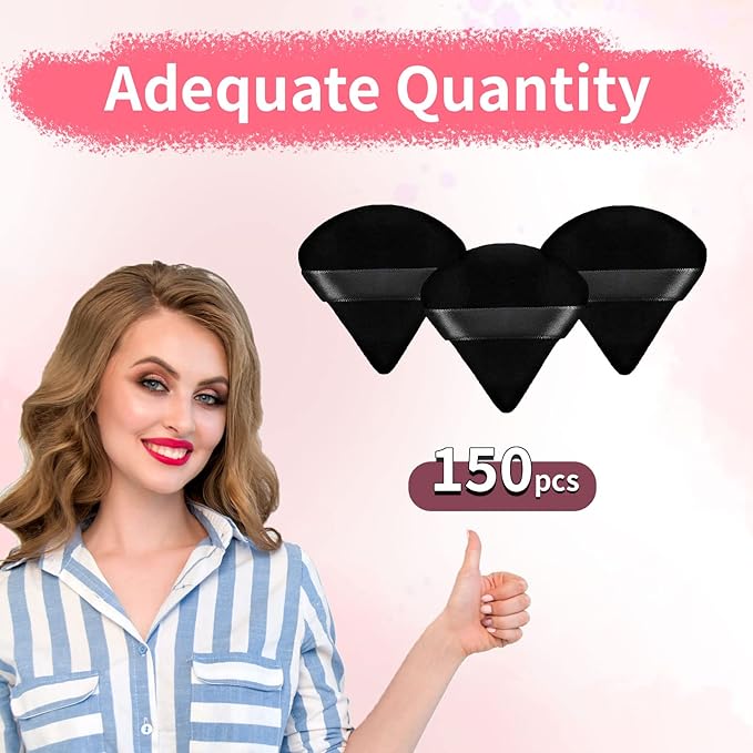 WEBBYBEAR 150 Pcs Powder Puff Face Soft Triangle Makeup Puff for Loose Powder Mineral Powder Body Powder Velour Cosmetic Foundation Wet Dry Sponge Makeup Tools (Black)