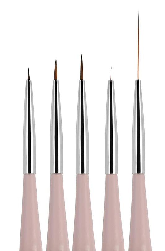 Beaute Galleria 5 Pieces Nail Art Brush Set with Liners (4mm, 7mm, 9mm) Striping Brushes (5mm, 25mm), for Thin Fine Line Drawing, Detail Painting, Striping, Blending, One Stroke