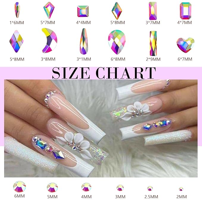 Canvalite 2518Pcs Rhinestones Nail Gems, 12 Styles 3D Glass AB Crystals Charms Shiny Multi Shape Flatback Nail Rhinestones for Nail Art with Picker and Tweezers for DIY Nail Art