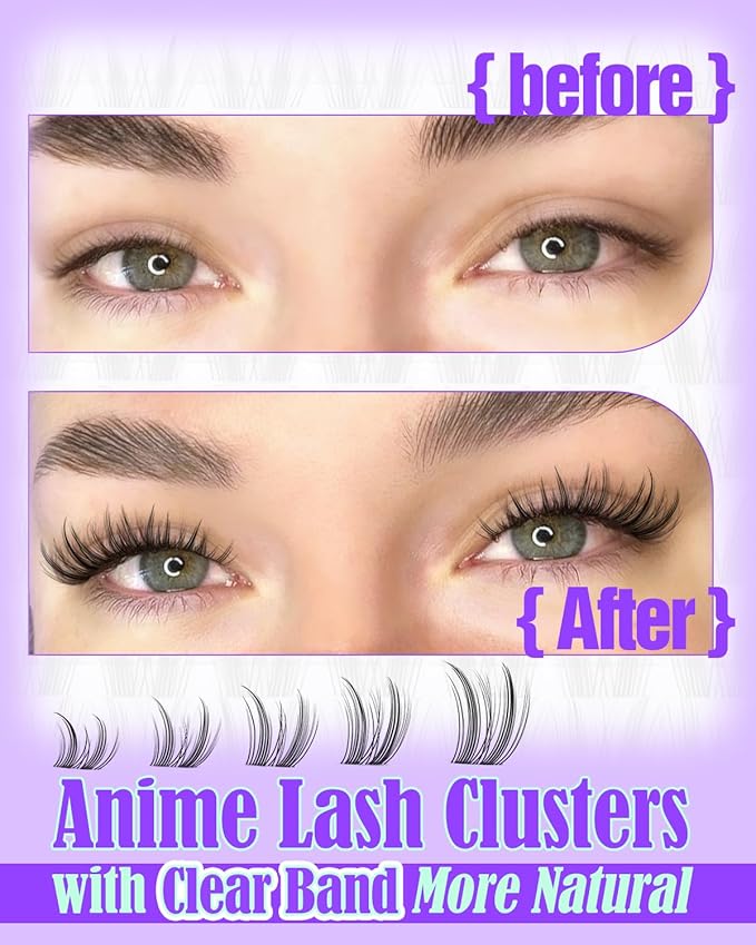 Fairy Lash Clusters Bunny Anime Natural Clusters Eyelash Extensions 10-18mm Freya Spikes Wispy Eyelash Clusters Manga Invisible Band Individual Lashes C Curly Wet Look DIY Spiky Doll Lashes for Daily
