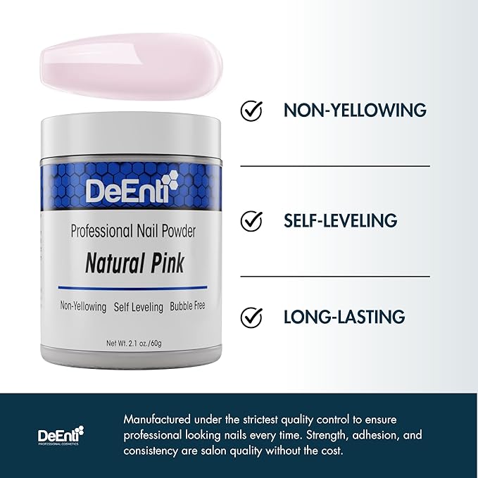 DeEnti Acrylic Nail Powder - 2oz Natural Pink|Professional Grade, Bubble-Free Acrylic Powder for Nails | Long-Lasting, Chip-Resistant Nail Acrylic Powder for Carving, Extensions & Fake Nails