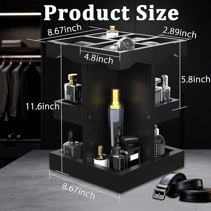 Rotating Cologne Organizer for Men - 3 Tier Cologne Stand - Wooden Large Capacity Perfume Stand Organizer for Mens Husband Perfume Holder for Bathroom Counter Cosmetics Display