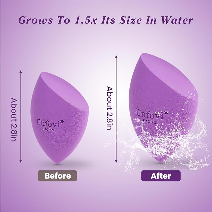 Makeup Sponge Set (4 Shapes 7 pcs) - Latex-Free Blending Sponge for Liquid, Cream & Powder, Soft Reusable Beauty Sponge for Wet/Dry Foundation Application, Face Foundation Blender (Purple)