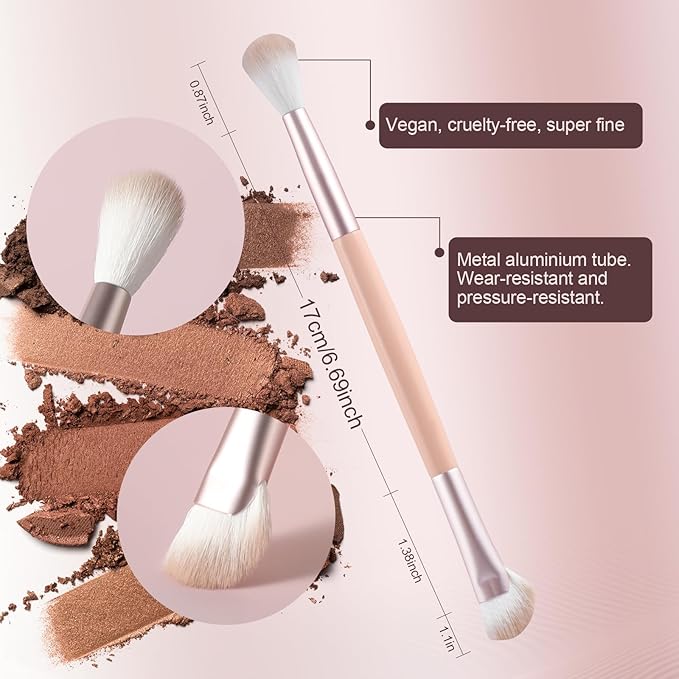 Dual-ended nose contouring brush, fan-shaped nose contouring makeup brush. Vegan synthetic makeup brush, ideal for blending liquids, creams, and pressed powders to achieve a smooth finish