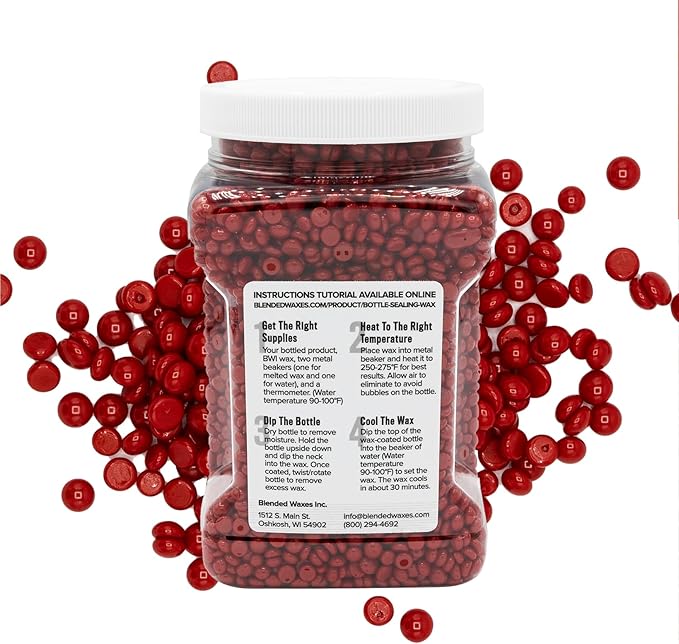 Blended Waxes, Inc. Bottle Sealing Wax Beads, Premium Pastille Wax Seal Beads For Wine, Beer, and Liquor Bottle Closure, Seals Between 25-30 Bottles, 1 lb, Gloss Bright Red