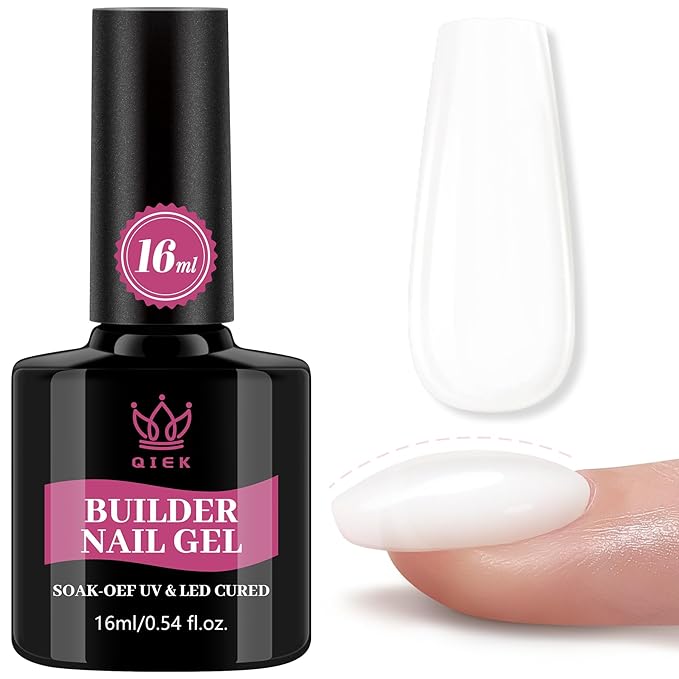 QIEK Builder Nail Gel, Milky White Builder for Nails Strengthener, 8-in-One Apex Enhancement Extension Hard Building Color Gel LED Lamp Cured Rubber Base Coat for DIY Beginners & Salon Manicure 16ML