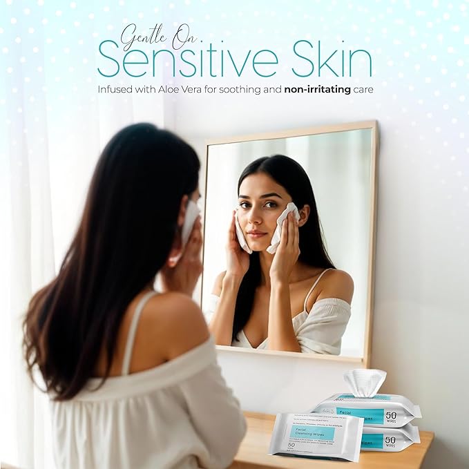 Ar3 Beauty Facial Cleansing Wipes. 2Pk. Pack of 50 each. (Facial Cleansing Wipes for Women | Gentle Makeup Remover.