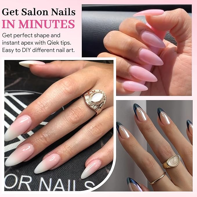 Qiek Medium Almond Fake Nail Tips, 15 Sizes 240 PCS Clear Half Matte Press On False Nail Tips Pre-shaped Full Cover Gel Nail Acrylic Soft Tips Extensions Thick Long Lasting for Home DIY Nail Salon
