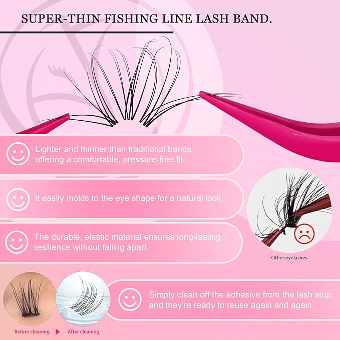 Nova Lash Clusters Kit 360 PCS Lash Clusters Natural Look Invisible Band Lashes Eyelash Clusters with Bond and Seal D Curl WideSpan Cluster Eyelash Extension Kit 8-16mm DIY at Home