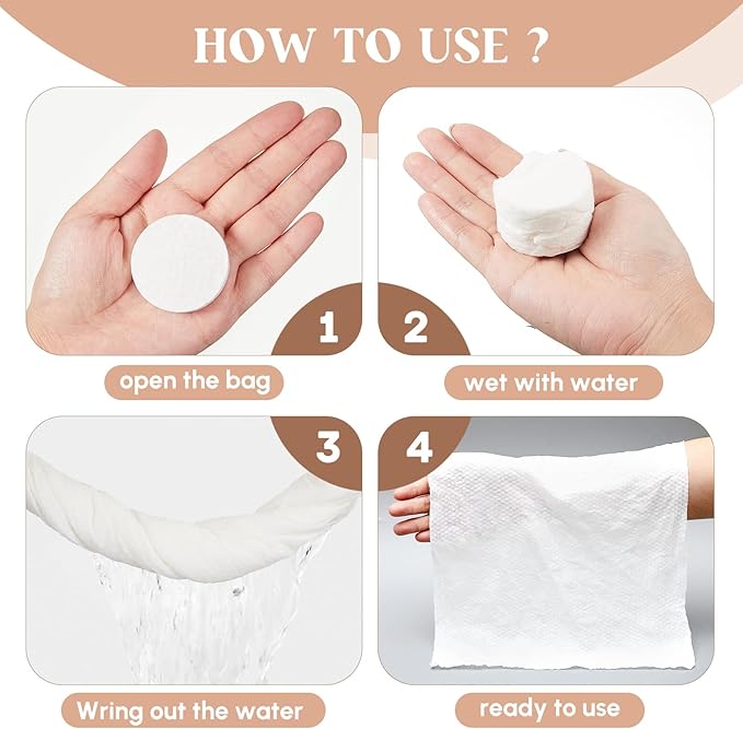 Tellingyou Larger Compressed Towel Bulk 14 x 10'' Thicker Disposable Face Washcloths, Portable Coin Tissues Cotton Wipe Tablets Travel Size Individual Wrap for Travel Homeless Hand Clean