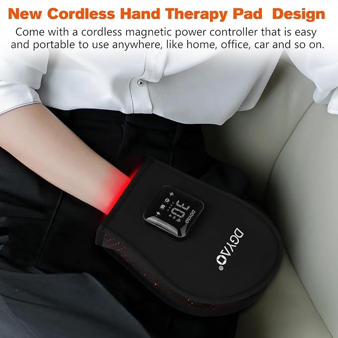 TUOB Red Light Therapy for Hand, Cordless Infrared Light Therapy Device with Battery, Led Light Therapy Double Side Pad Glove Deep Penetrate Joint Benefit for Hand Wrist Fingers Pain Relief