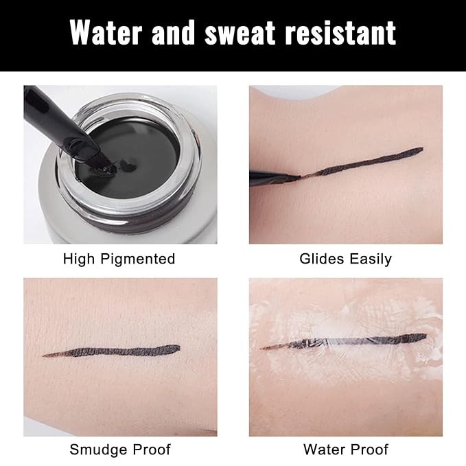 Erinde Wine Plum Gel Eyeliner, Waterproof Long Lasting Cream Eyeliner Gel Pot, High-Intensity Pigments Smudge-Proof Eye Liner Makeup, Water-Resistant Eye Liner with 2PCS Brushes, 09