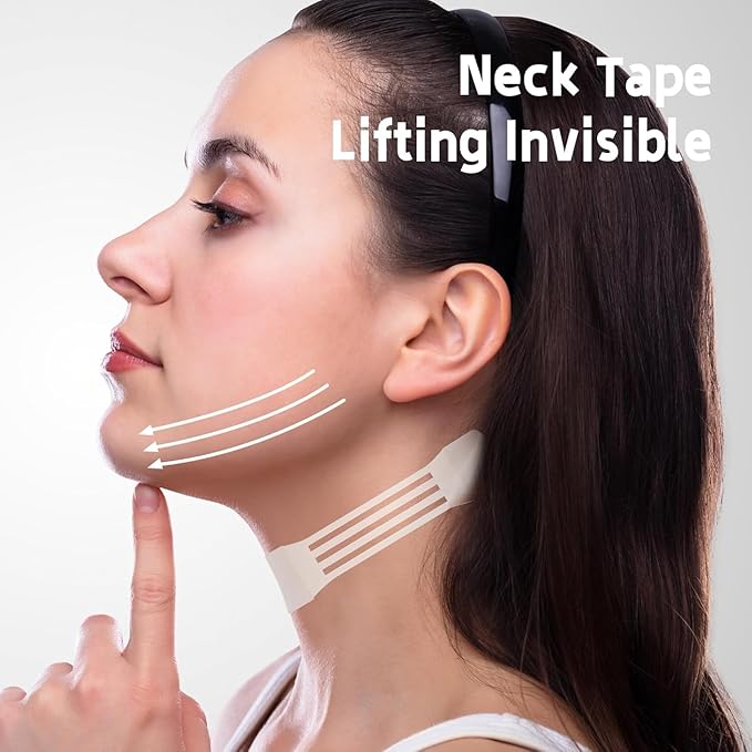 OJJ Neck Tape Lifting Invisible，New 20 PCS Lift Tapes for Women，Suitable for Neck, Face adn Jaw，Durable & Waterproof(4 Bands, 20 Patches)