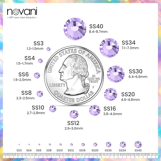 Novani Crystal Rhinestones, Flatback Loose Gemstones 1440pcs Glass Rhinestones for Clothes Shoes Crafts Makeup Nail Art and DIY Decorations(SS6, Lavender)