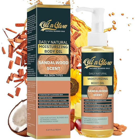 USDA Certified Organic Pure Natural Hydrating Body Oil After Shower With Coconut, Jojoba, Olive & Almond Non-Greasy Moisturizing Oil For Women & Men Dry Skin 5.07 fl oz/150ml-Sandalwood Scent