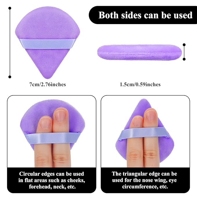 Maitys 12 Pcs Powder Puff Triangle for Face Makeup Cosmetic Loose Powder Puff Velour Soft Body Washable Reusable Foundation Sponge Wet Dry Makeup Tool for Women(Small,Purple)