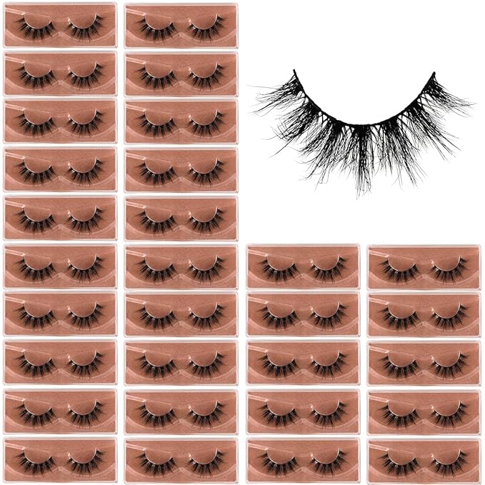 Lashes Mink Bulk 30 Pair Wholesale Lashes 5D Fluffy Eyelashes Wholesale Faux Mink Eyelashes Natural Medium Length Fake Lash with Portable Pack (Spiky 30 Pairs)