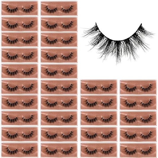 Lashes Mink Bulk 30 Pair Wholesale Lashes 5D Fluffy Eyelashes Wholesale Faux Mink Eyelashes Natural Medium Length Fake Lash with Portable Pack (Spiky 30 Pairs)
