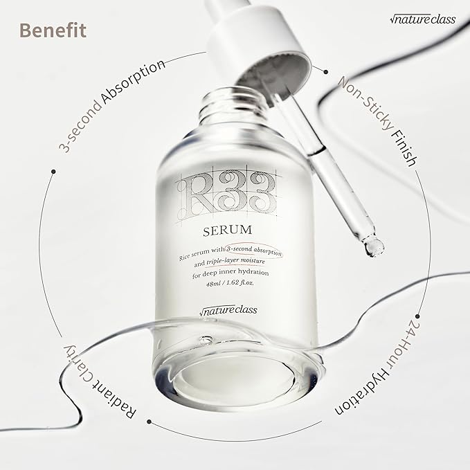 R33 Hydrating Serum for Face with 10-Type Hyaluronic Acid, Niacinamide, Vitamin B5, Rice Extract, Barrier Support, Fragrance Free, Korean Skin Care, 1.69 fl oz