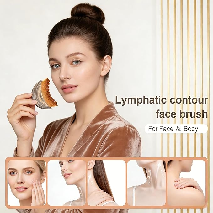 Lymphatic Contour Face Brush, Lymphatic Drainage Massager for Face, Facial Gua Sha Brush for Face Sculpting with Soft Bristle Soothesilk Anti Cellulite (2 PCS)