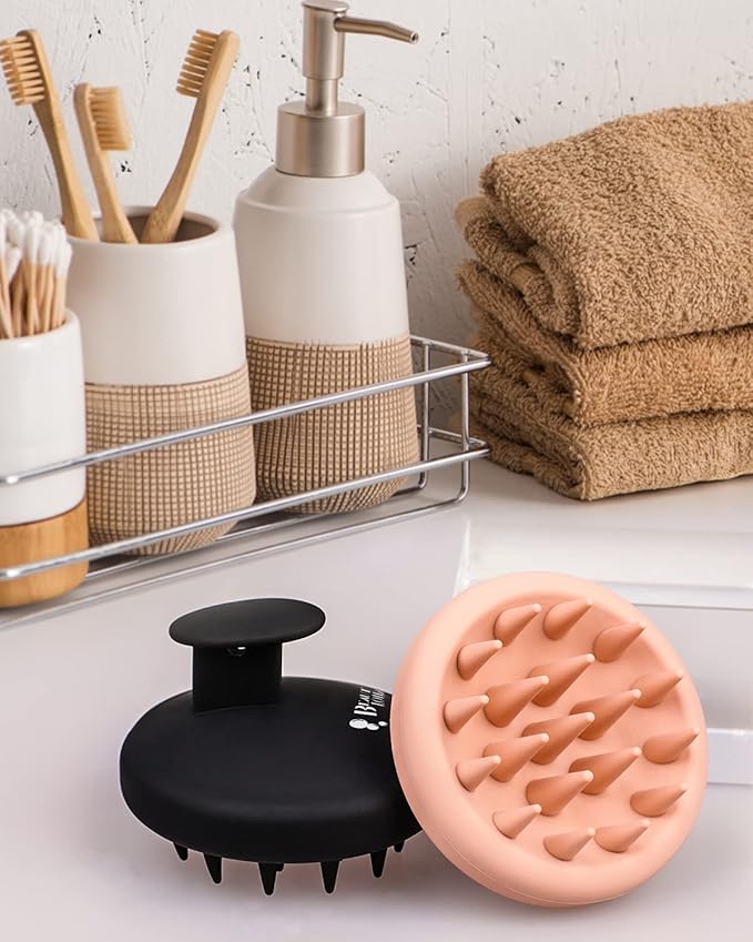 BEAUTLOHAS. Silicone Scalp Massager Shampoo Brush for Shower, Scalp Scrubber with Soft Bristles for Hair Growth & Dandruff Treatment, Wet Dry Hair Massager for All Hair Types of Women (2 Pink)
