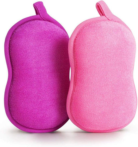 BabaMate Baby Bath Sponge - Ultra Soft Baby Sponge for Bathing - Kids Bath Sponges for Infants, Toddler Bath Time, 2 Count (1 Pack) - Pink Violet