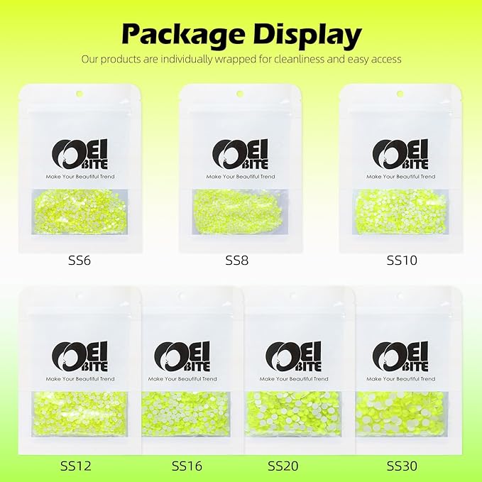 Meibite Neon Yellow Flatback Rhinestones, Glass Rhinestones for Nail Art and Craft, Glue Fix, Loose Crystal Gemstones(Neon Yellow, SS10, 1440pcs, 2.7-2.8mm)