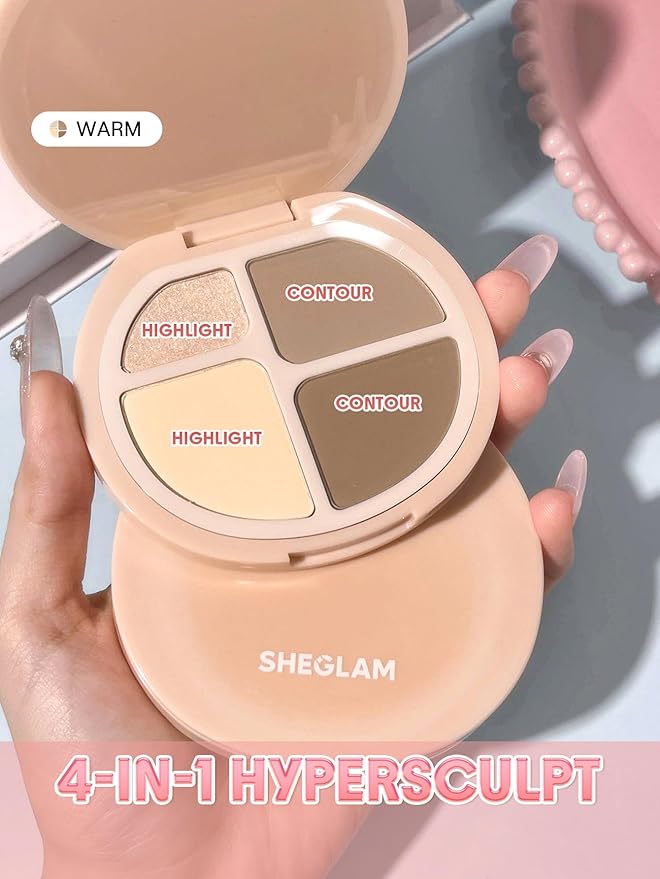 SHEGLAM Hypersculpt Highlight & Contour Palette 4 Shades 2-IN-1 Face Shimmer Highlighter and Matte Contour Bronzer-Warm