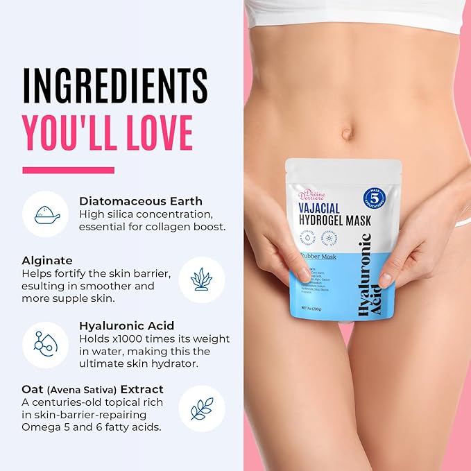 Divine Derriere Hydrogel Vajacial Mask - Premium Modeling Rubber Mask with Hyaluronic Acid, Deeply Purifying & Super Hydrating Hydro-jelly Sheet Masks, Complete Peel-Off Powder Kit