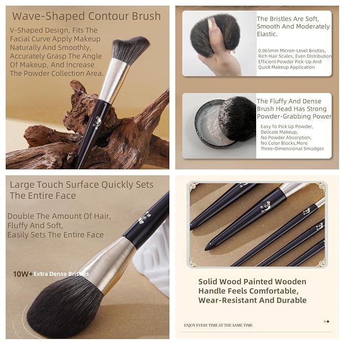 10-Piece Professional Makeup Brush Set with Powder, Contour, Blush, Eyeshadow & Brow Brushes – Includes 2 Premium Beauty Sponges and 1 Dry Cleaning Brush Box for Easy On-the-Go Makeup Application