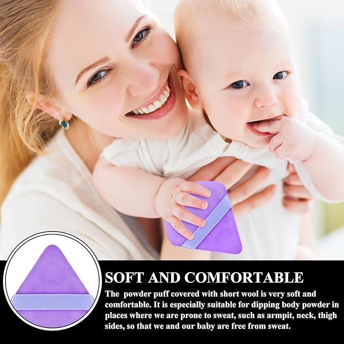 Maitys 12 Pcs Powder Puff Triangle for Face Makeup Cosmetic Loose Powder Puff Velour Soft Body Washable Reusable Foundation Sponge Wet Dry Makeup Tool for Women(Small,Purple)