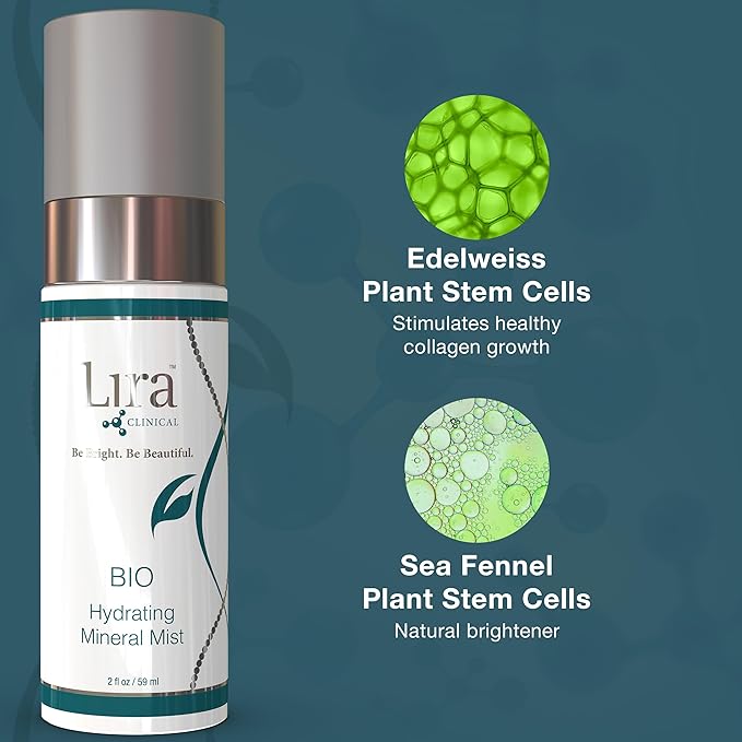 Lira Clinical BIO Hydrating Mineral Mist - Face Mist Hydrating Spray with Plant Stem Cells - Calming & Glowing Facial Mist - 2 Ounce
