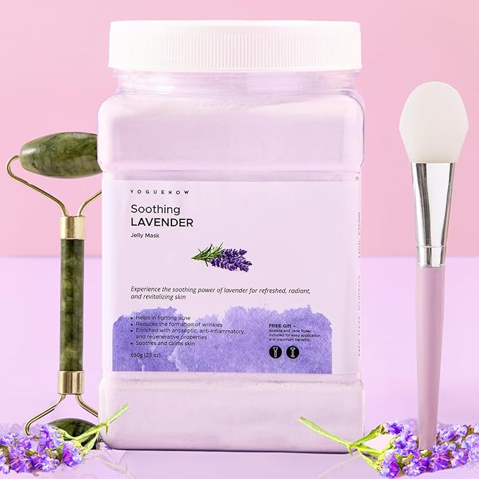 Jelly Face Mask for Facials - Lavender Hydrating, Brightening & Nourishing Jelly Mask with Free Jade Roller & Spatula | Professional Hydrojelly Masks | Vajacial Jelly Mask | 23 Oz Jar Skin Care