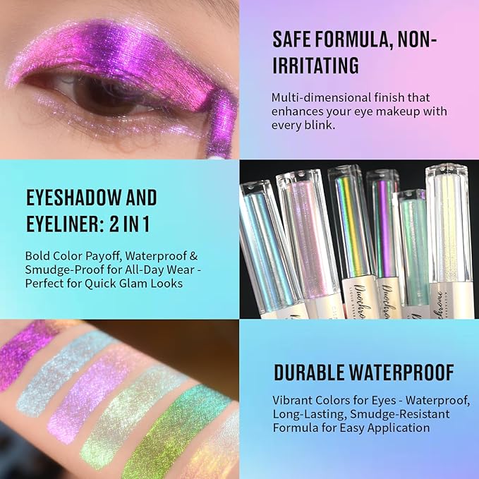 CHARMACY 2 in 1 Starlit Duochrome Liquid Eyeshadow, Glitter Sparkle Colorful Liquid Eyeliner, Quick Drying, High Pigmented, Long lasting Holographic Glitter Multichrome Eye Makeup #06