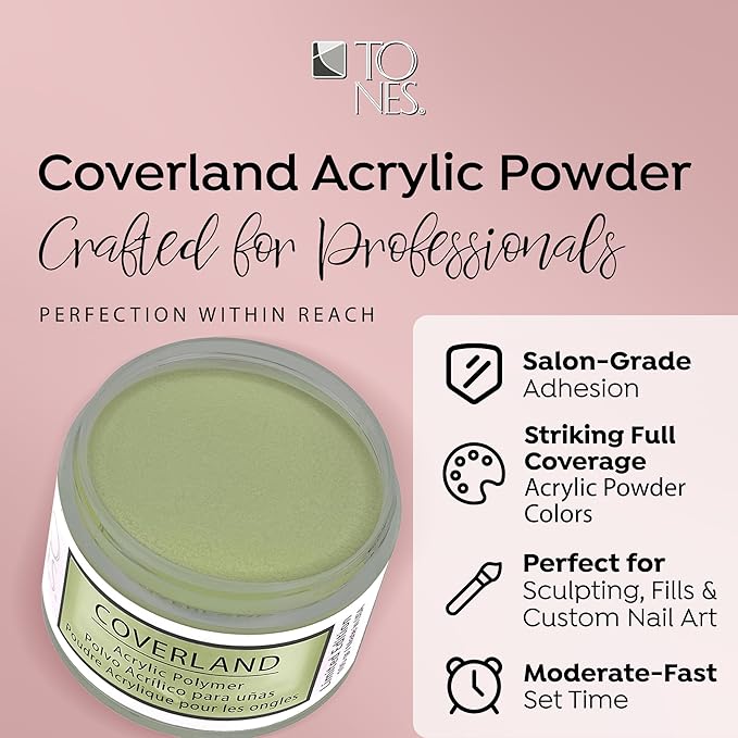 Tones Coverland Acrylic Nail Powder "Lily Pad" - Limited Edition Acrylic Powder for Nail Design, Sculpting, and Masking Nail Bed Imperfections - Professional Acrylic Nail Supplies - (1.5 Oz)