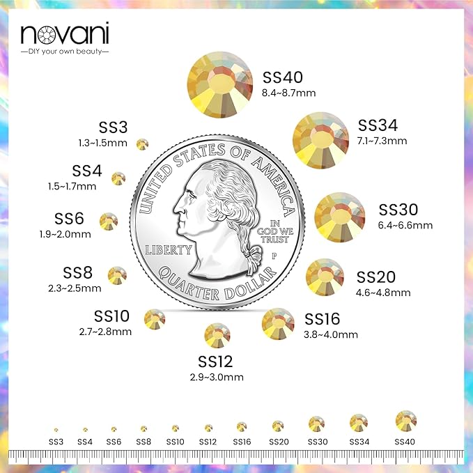 Novani Rhinestones 1440Pcs Flatback Crystal Round Loose Gemstones Glass Rhinestones for Crafts Makeup Nail Art Clothes Shoes DIY Decorations(SS12, 3.0-3.2mm,MetalSunlight)