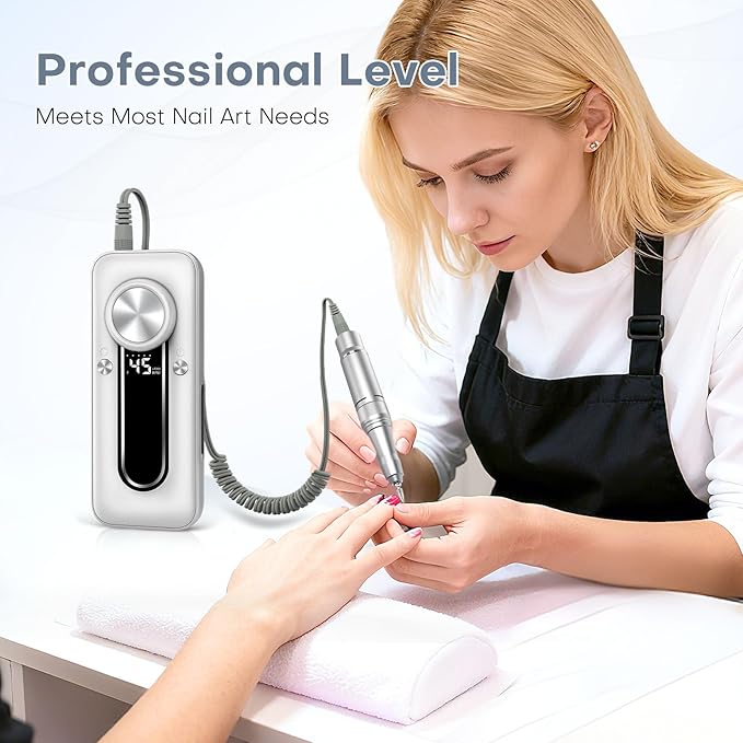 TUOBEO Nail Drill Electric Nail File Kit 45000 RPM Professional Efile Nail Set,Cordless Portable Rechargeable Acrylic Gel Nail Polish Remover Machine Pedicure Manicure Tool for Salon Home White