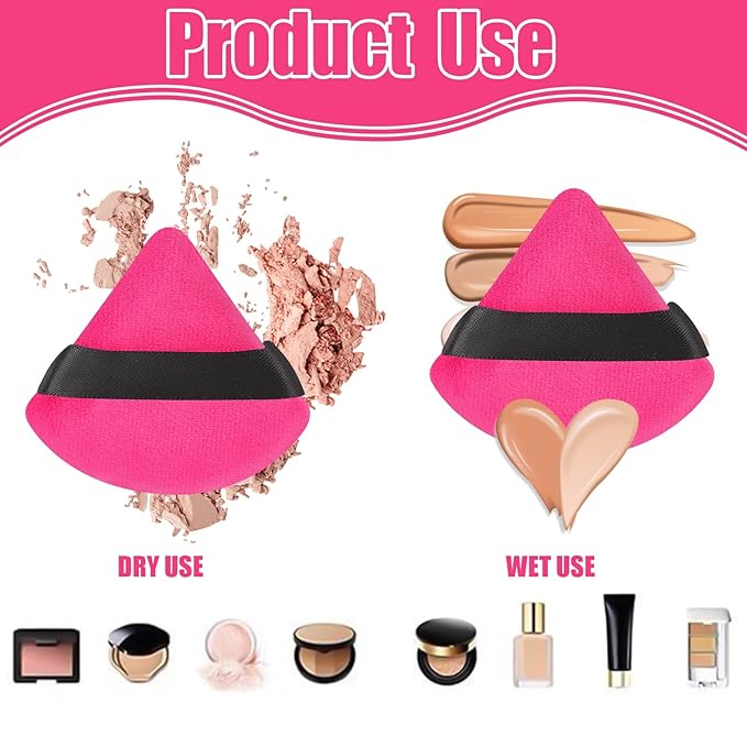 Pimoys 12 Pieces Powder Puff Soft Face Makeup Sponge Velour Triangle Powder Puffs for Loose Powder Cosmetic Foundation Sponge Beauty Makeup Tool(Black,Rose Red)