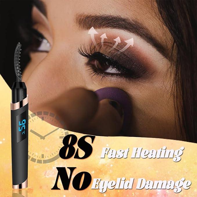 Heated Eyelash Curler - Eyelash Curlers Heated 4 Temperature Modes| Rechargeable Electric Eyelash Curler Pro| Heated Lash Curler for Women with Eyelash Comb Heat up in 8s Anti-Burn Design (Black-3)