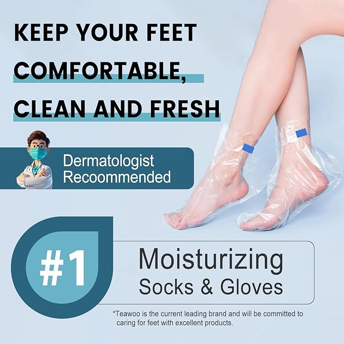 TEAWOO 200PCS Plastic Foot Covers for Feet, Leak-Proof Plastic Foot Masks for Moisturizing Feet, Pedicure & Foot Care, 200 Stickers for Snug Closure Included (Fits up to USA 13)