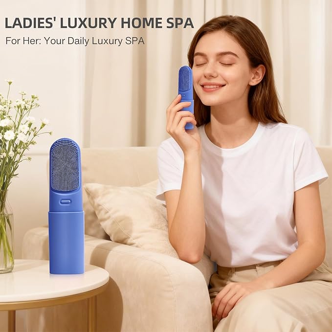 Face Scrubber with Heated,3 Modes Waterproof Rechargeable Portable Travel Size Makeup Remover Cleansing, Exfoliating and Massaging Facial Scrubber for Women & Men(Deep Ocean Key Blue)